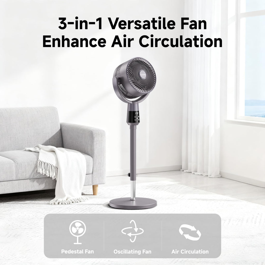 Oscillating Pedestal Fan, 25dB Standing Fan with 8 Speeds, 12H Timer, 36-45'' Adjustable Height, Remote Control S44441