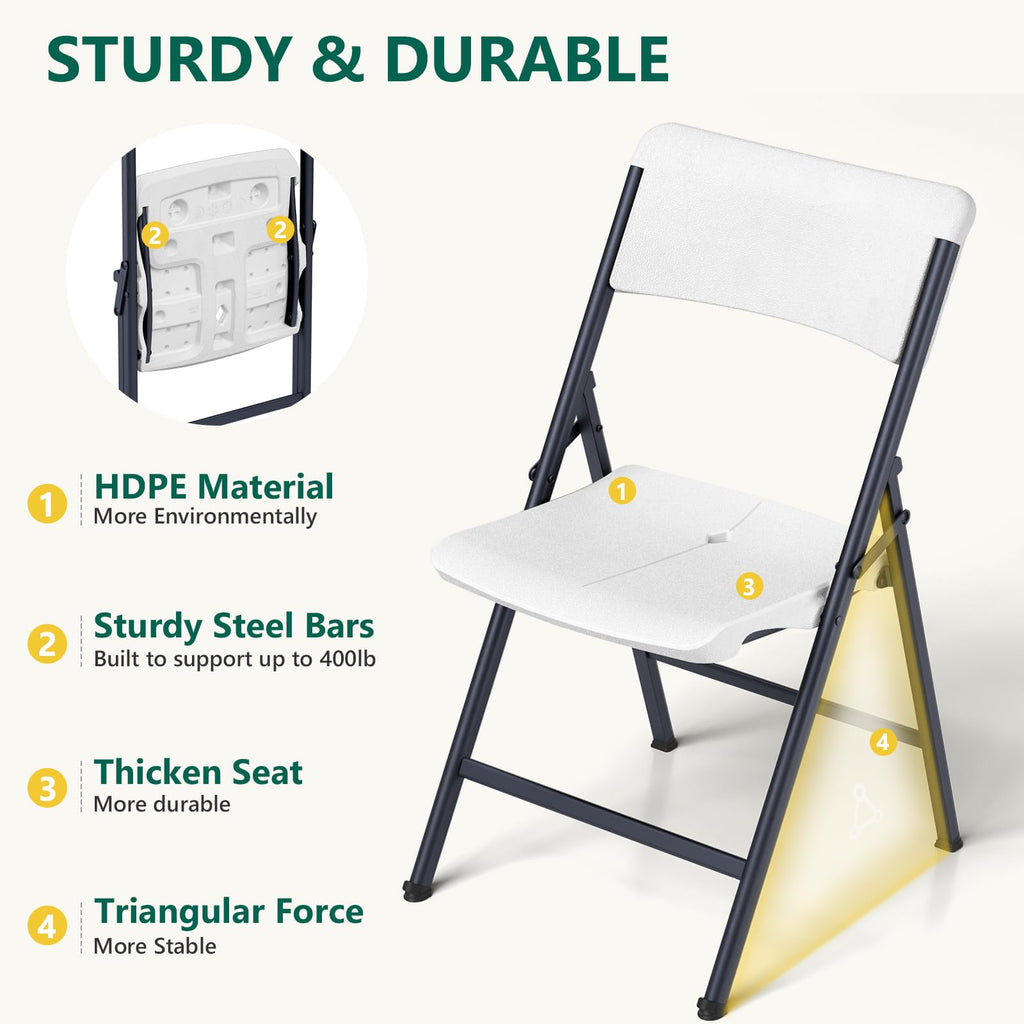White 4 Pack Plastic Folding Chairs with Metal Frame I4963