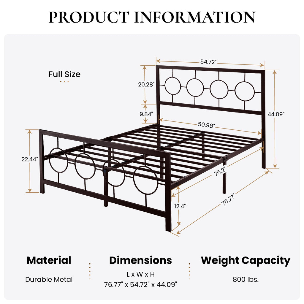 Full Size Brown Metal Bed Frame with Headboard and Footboard Y364469