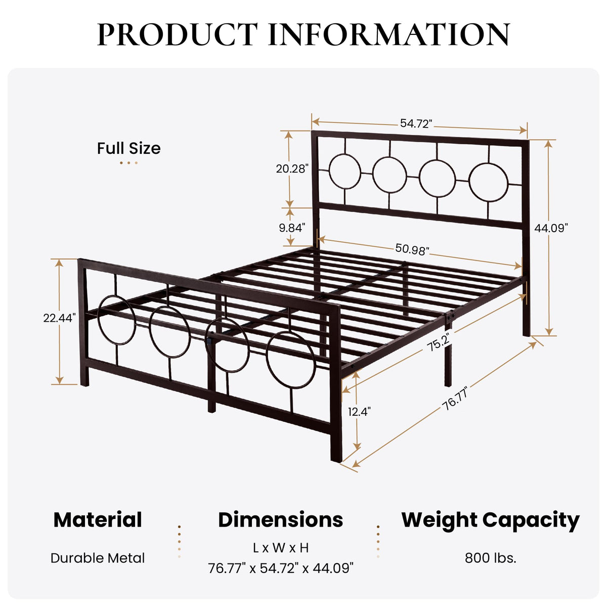 Full Size Brown Metal Bed Frame with Headboard and Footboard Y364469