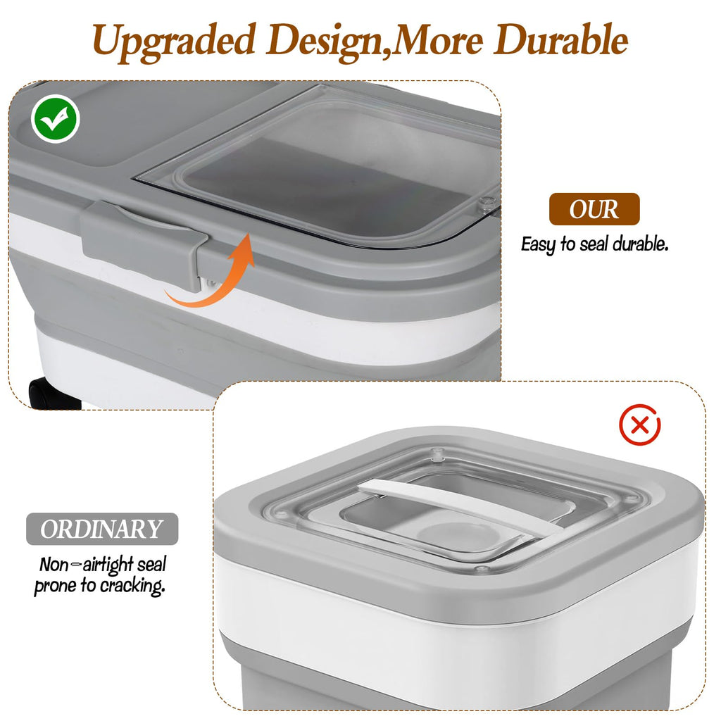 2 Pack 15Lbs Collapsible Airtight Pet Food Storage Container with Scoops I8128