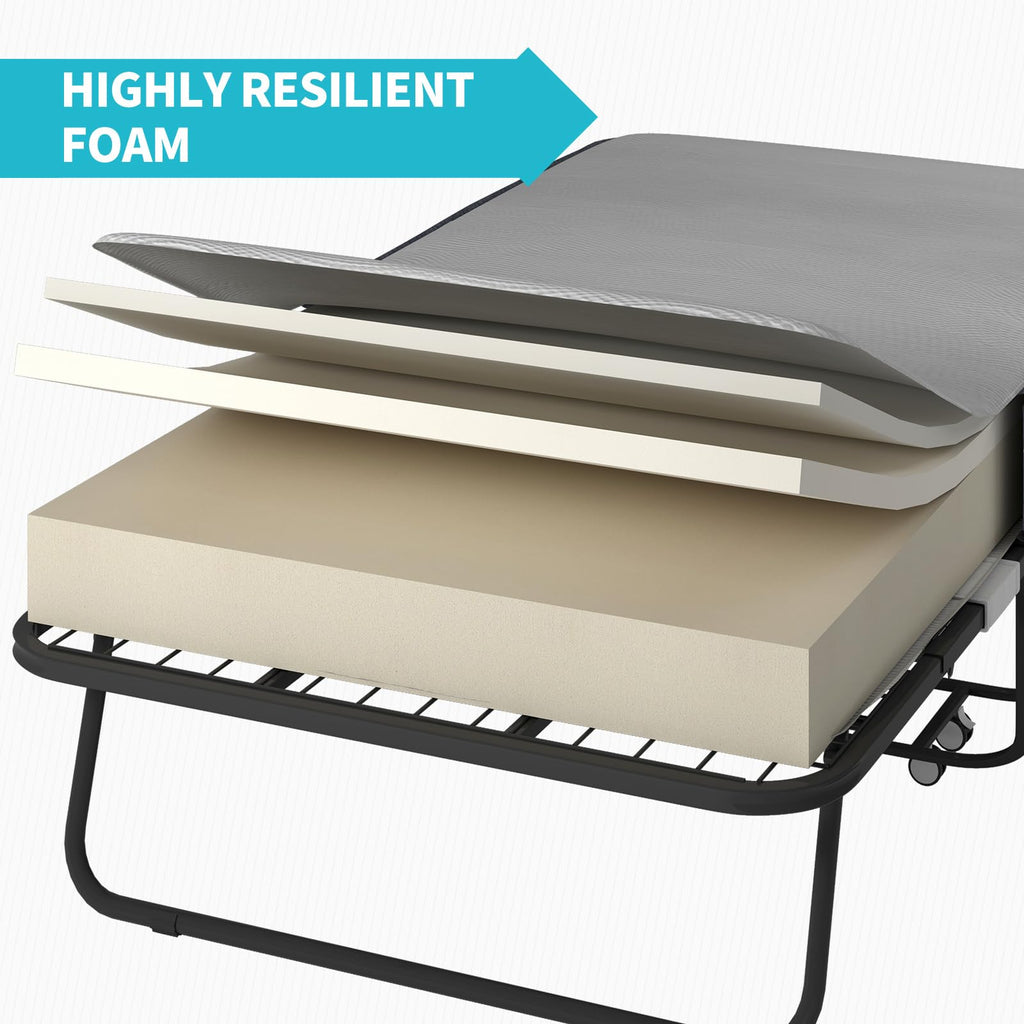 75" x 46" Folding Bed with 5" Memory Foam Mattress and Headboard S10970