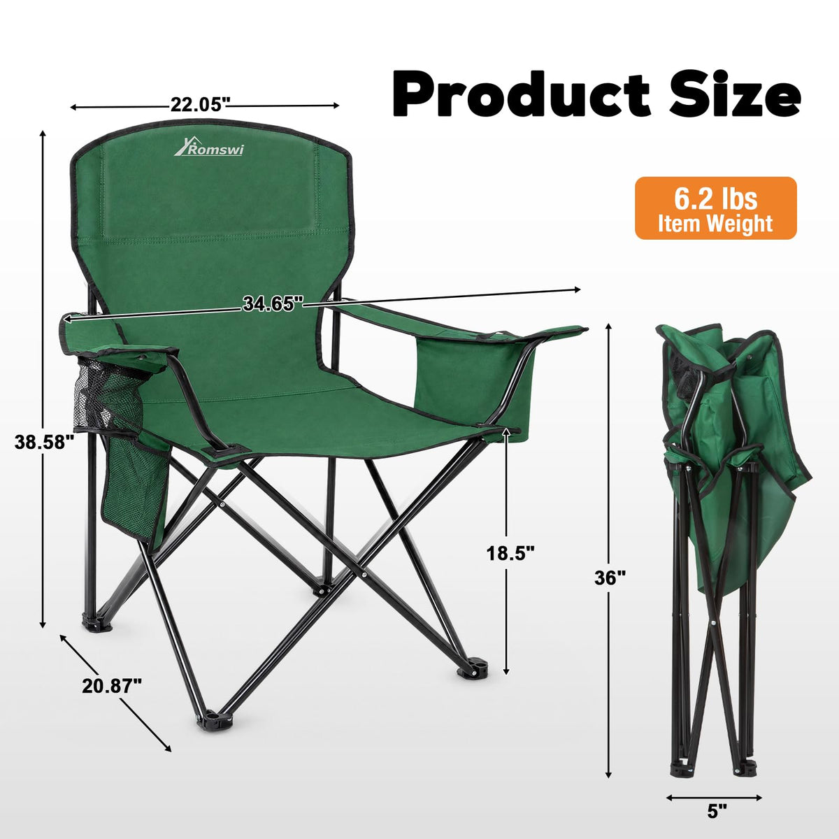 2 Pack Heavy Duty Folding Camping Chair with Cooler Bag W39032