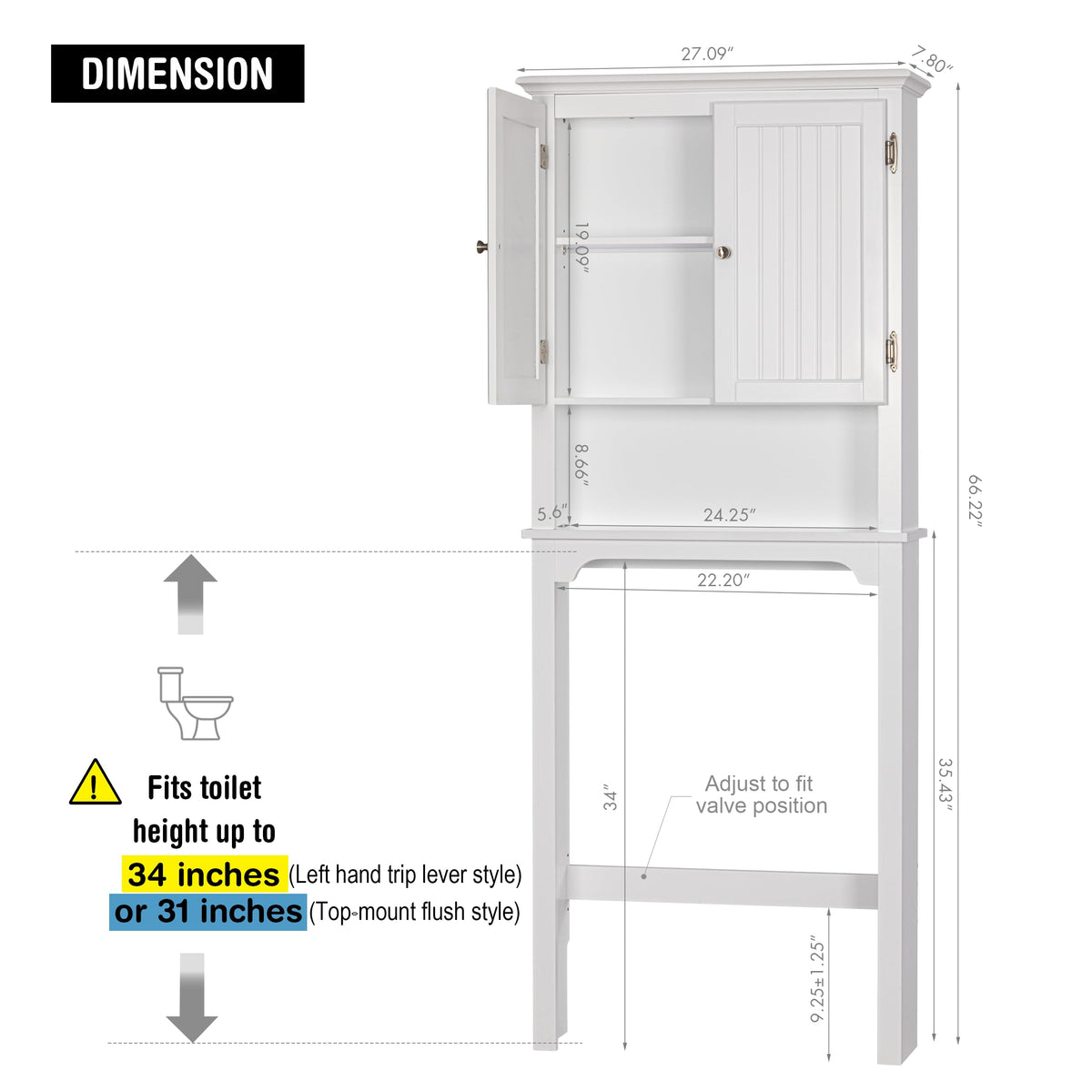 White Bathroom Storage Cabinet with Doors M4408