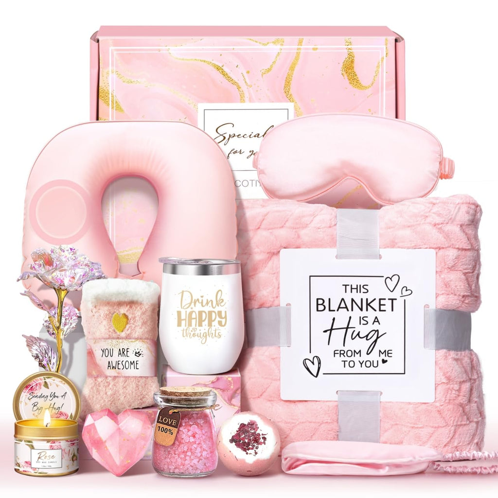 Spa Gifts Basket with Flannel Blanket and Traveling Pillow S928