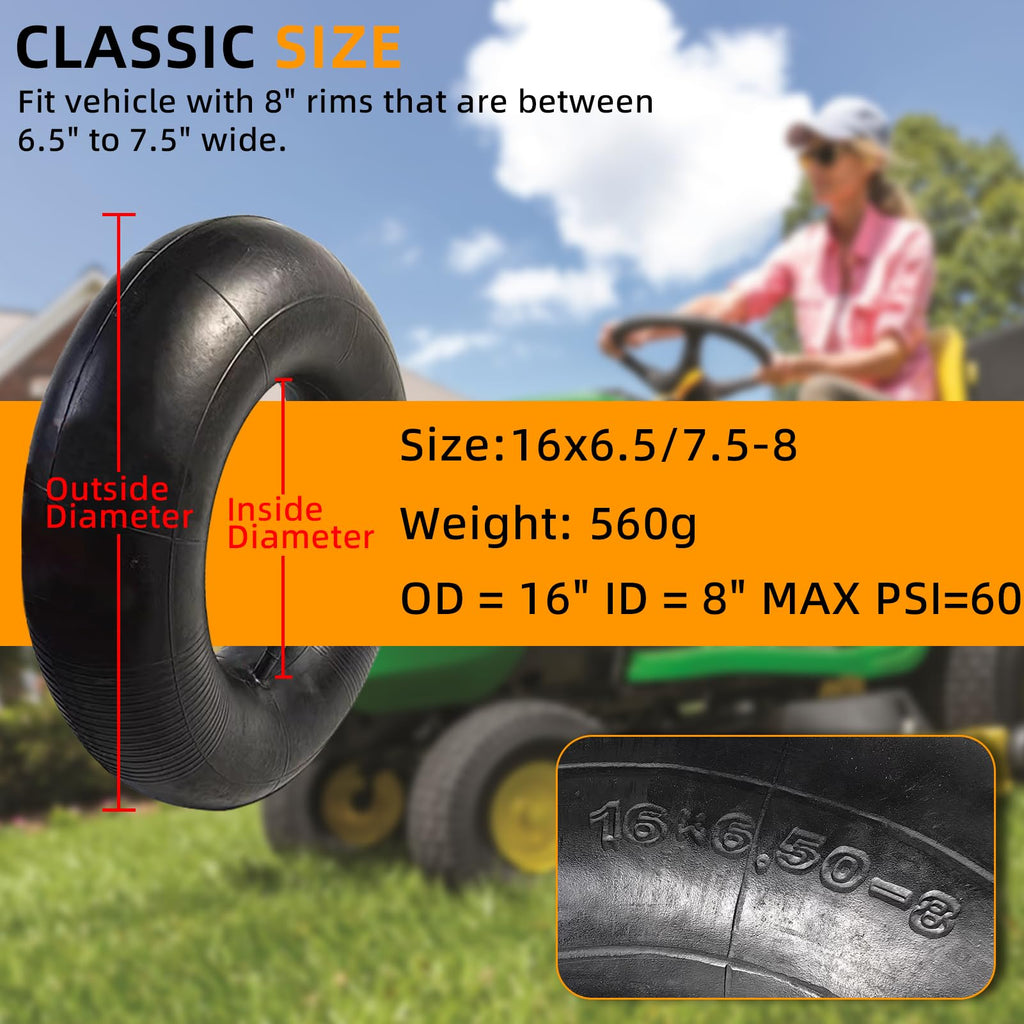 2 Pack 16x6.50-8/7.50-8 Lawn Mower Tire Inner Tubes with TR-13 Straight Valve Stem T8269