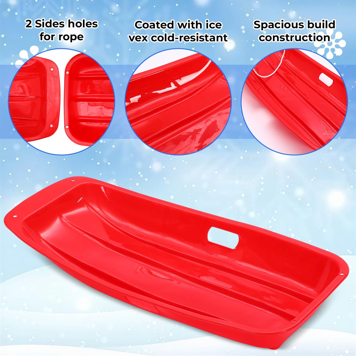 3 Pcs 35 Inch Plastic Snow Sleds with Rope B352893