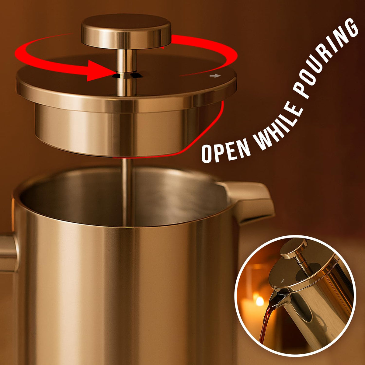 Stainless Steel French Press 1L Double Wall Insulated Coffee Maker I170