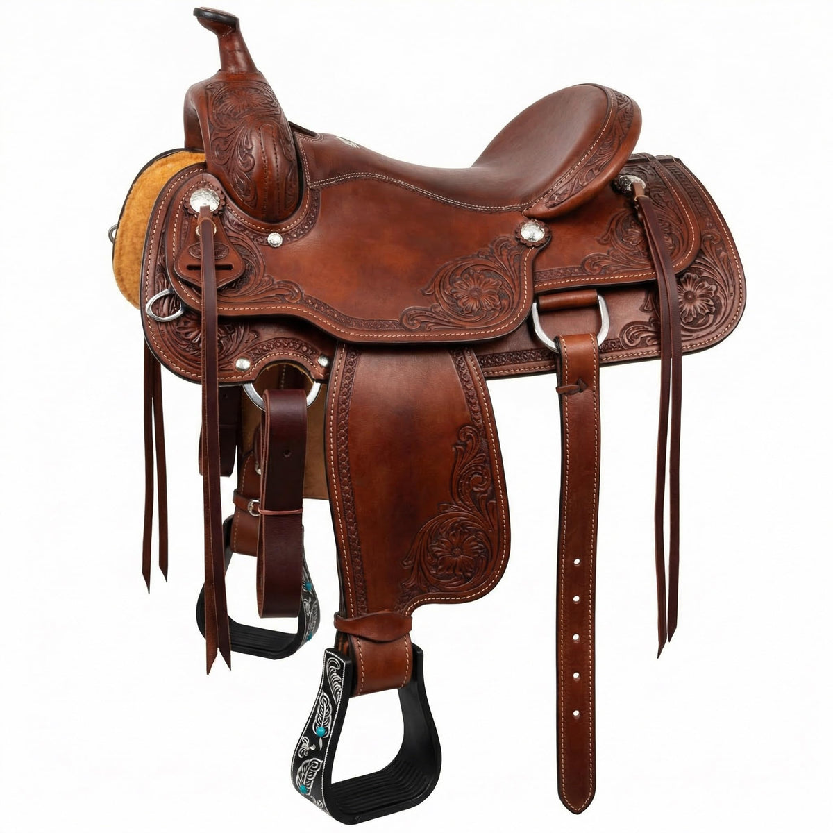 Black Aluminum Engraved Horse Saddle Stirrups S9003