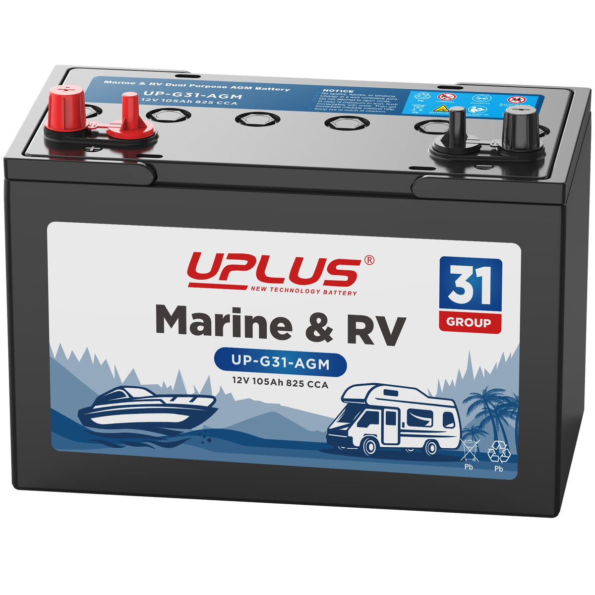 12V 105Ah 825CCA Dual Purpose AGM Marine Battery A3175