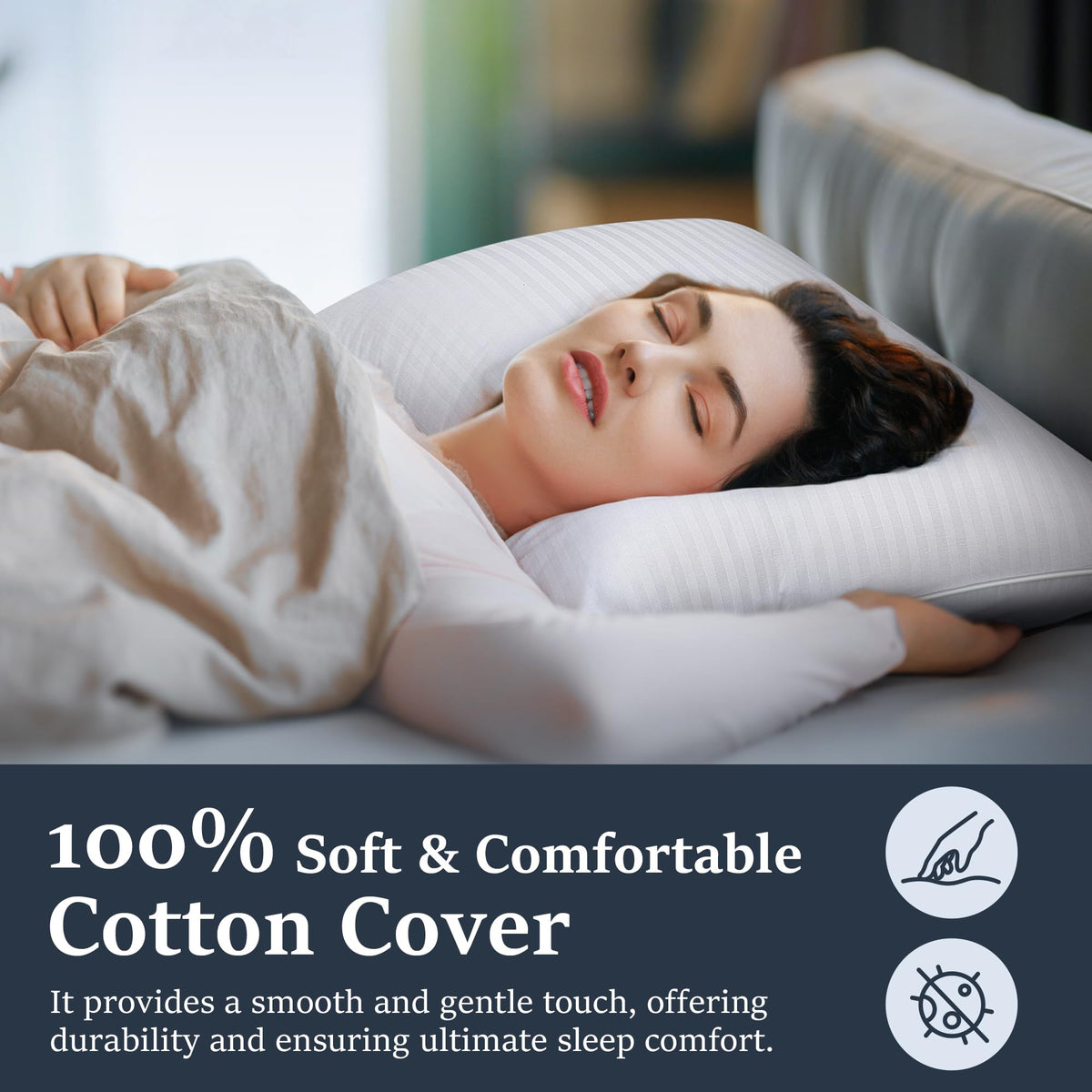 Goose Feather King Size Set of 2 Cotton Pillows L40049