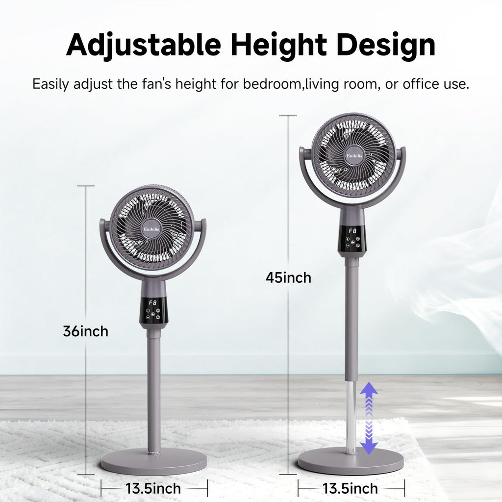 Oscillating Pedestal Fan, 25dB Standing Fan with 8 Speeds, 12H Timer, 36-45'' Adjustable Height, Remote Control S44441