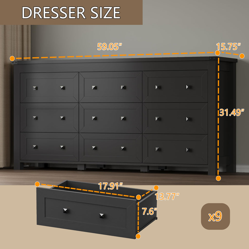 9 Drawer Wood Dresser M82418