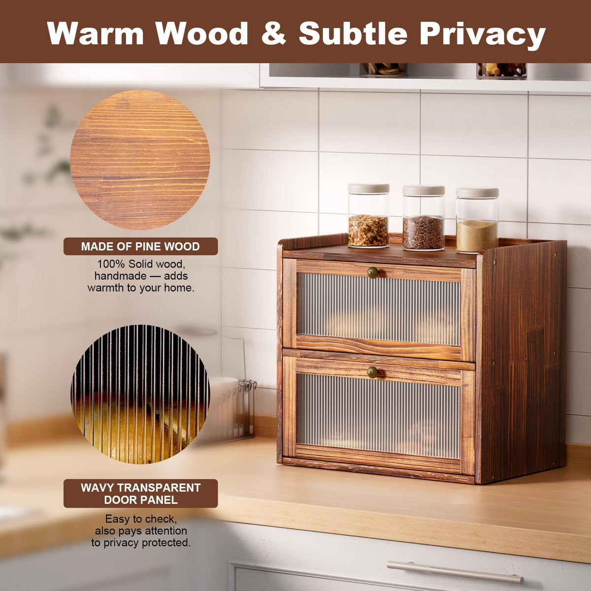 Wooden 2 Layer Bread Box with Window L735632