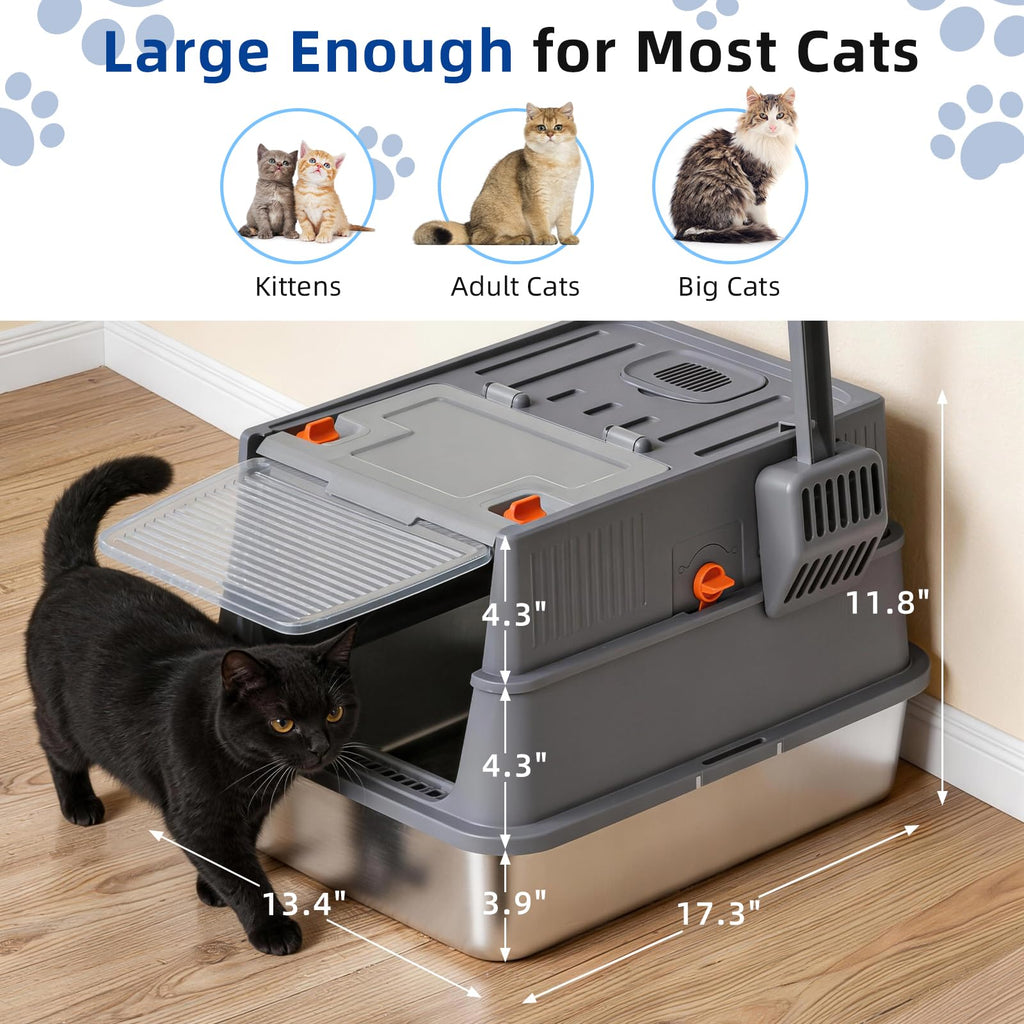 Stainless Steel Covered Cat Litter Box with High Sides R572221