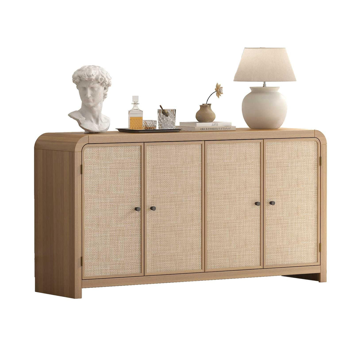 Oak Rattan Sideboard Buffet Cabinet E538790