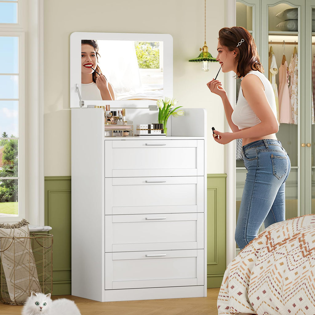 White 4 Drawer Dresser with Mirror A973854