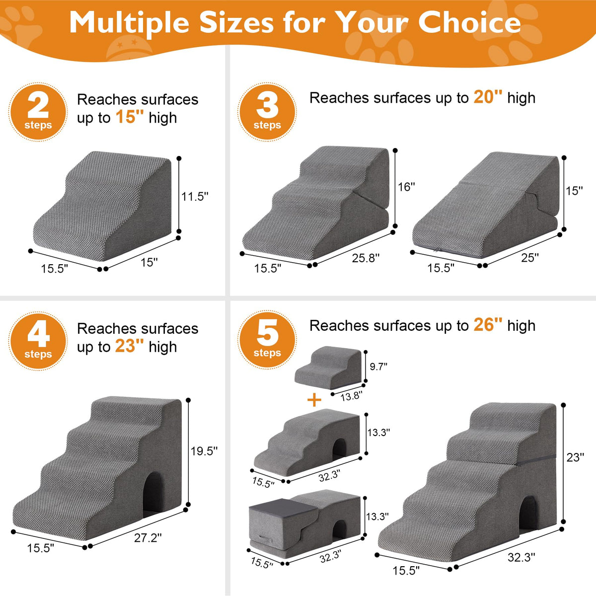 Grey 5-Step Dog Stairs S180