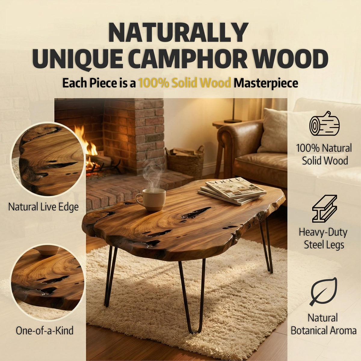 Live Edge Natural Wood Coffee Table H239