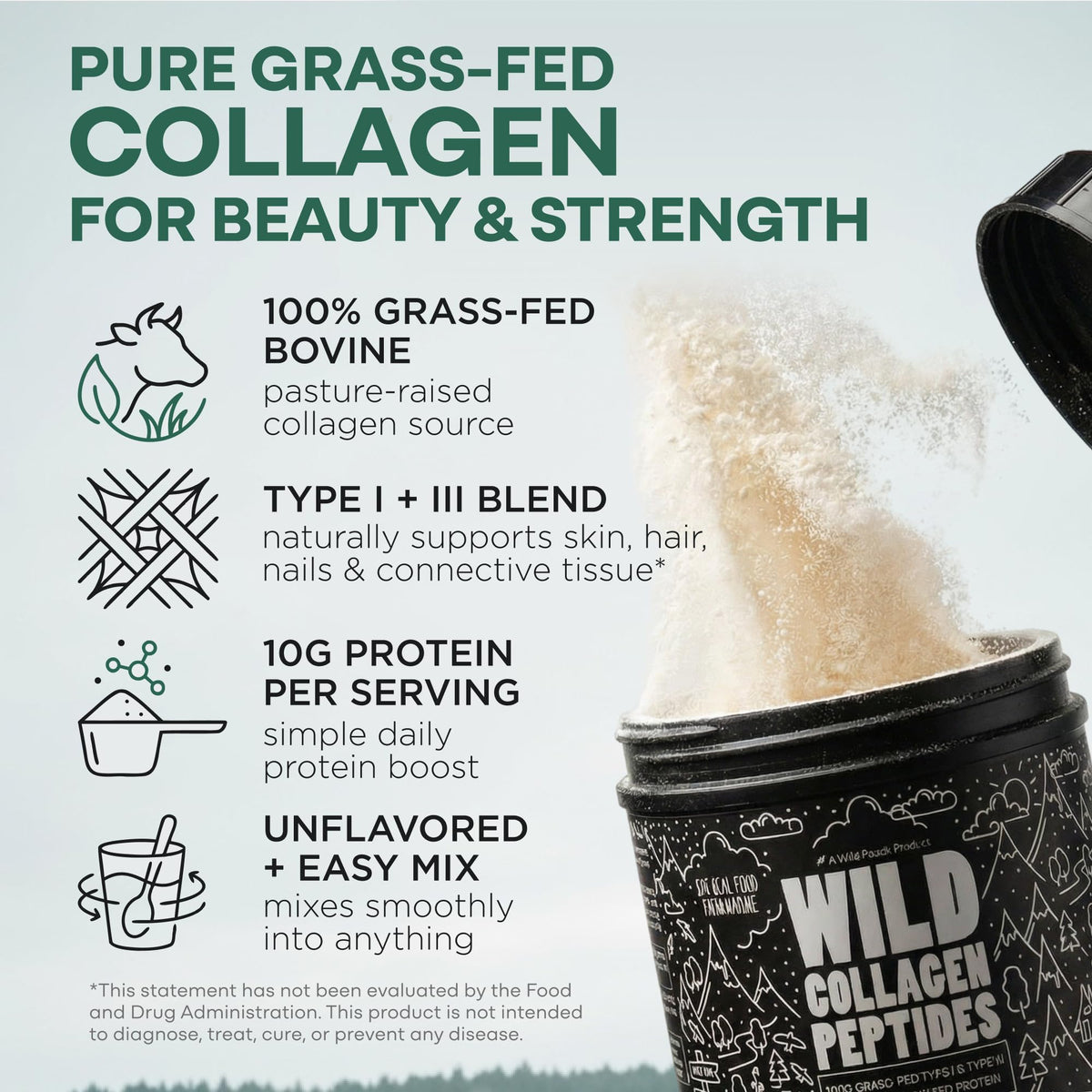 Collagen Peptides Powder Grass-Fed Hydrolyzed 16oz T7054