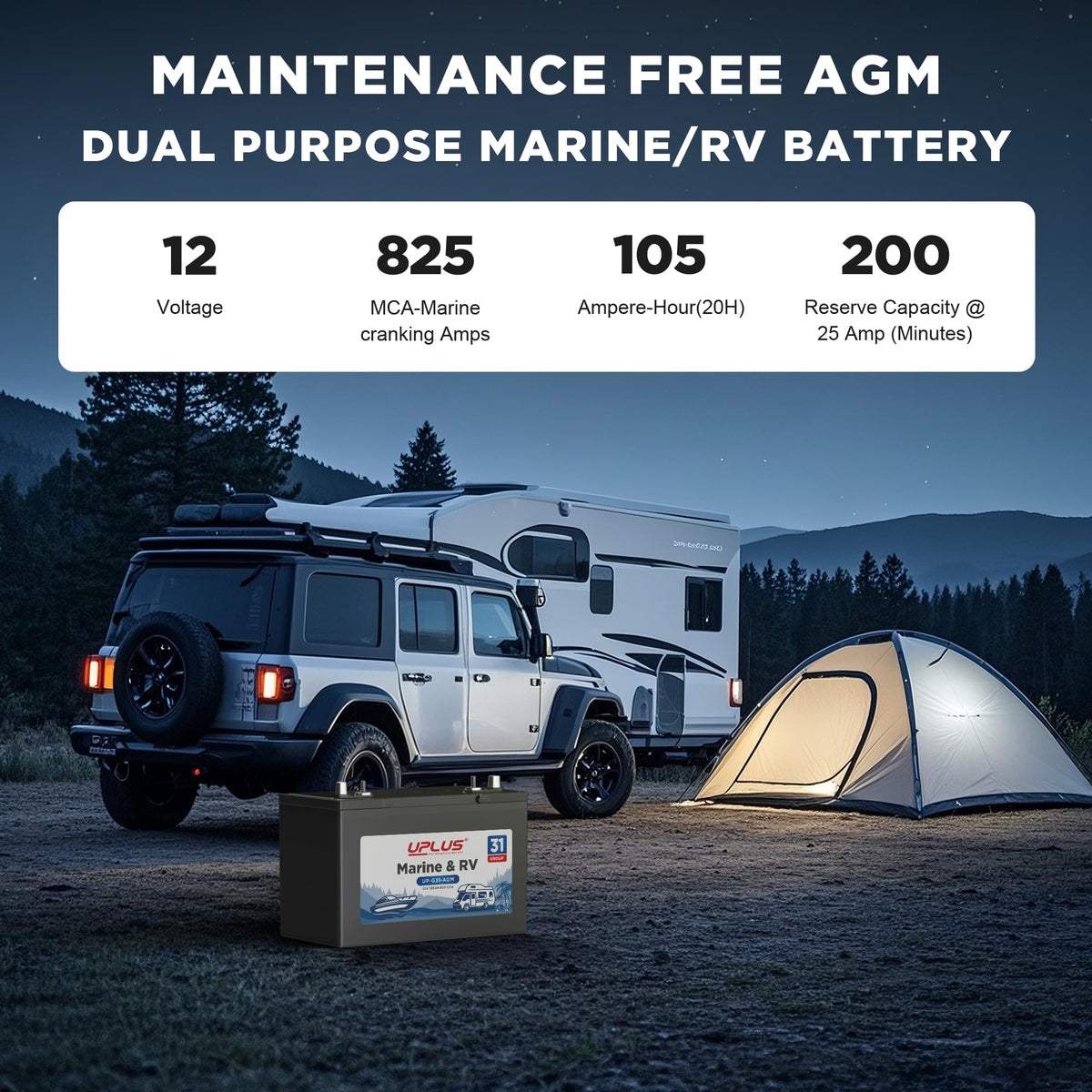 12V 105Ah 825CCA Dual Purpose AGM Marine Battery A3175