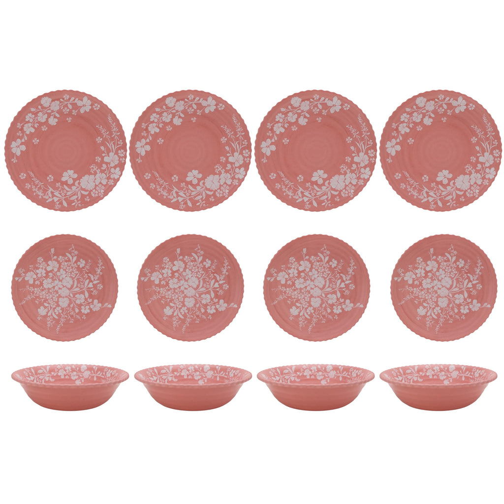 12-Piece Pink Bamboo Melamine Dinnerware Set G4638