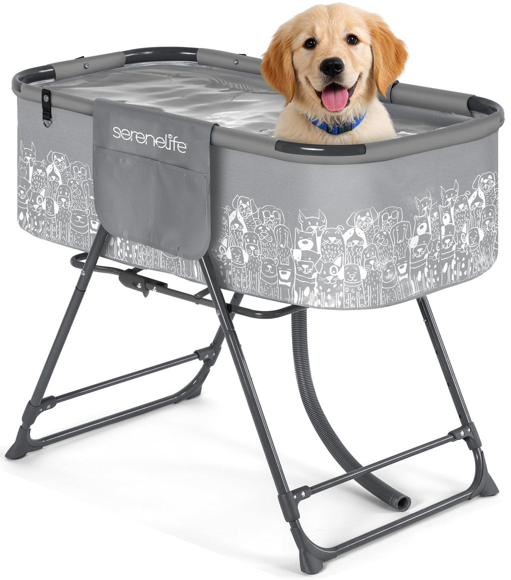 Foldable Dog Bath Tub with Drain Hose, 130 lb Capacity, Gray R804
