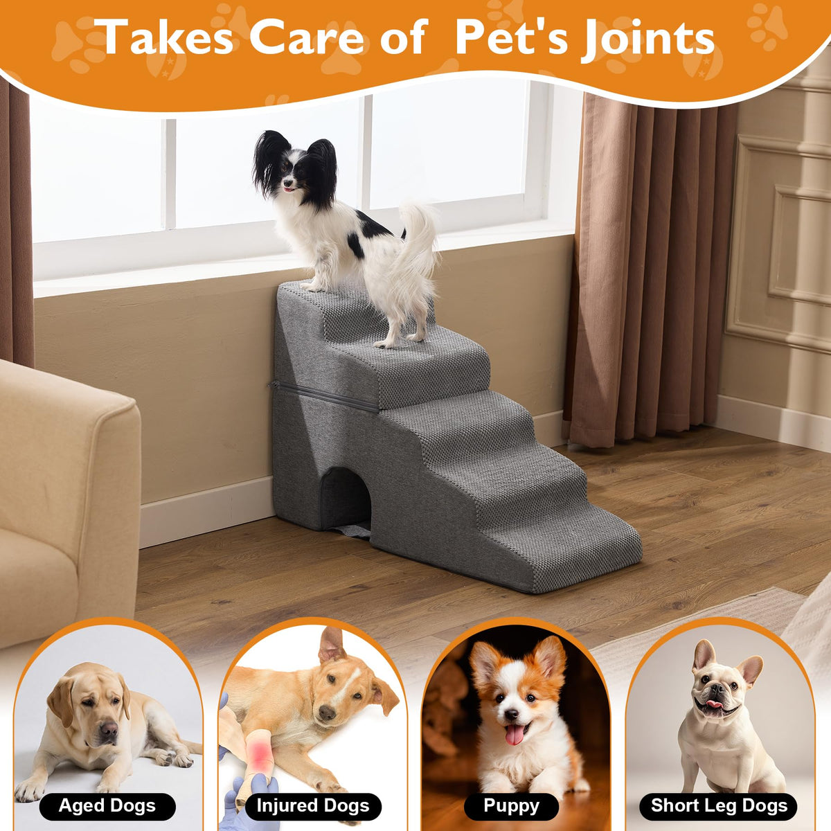 Grey 5-Step Dog Stairs S180