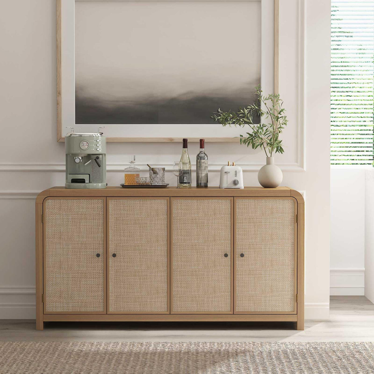 Oak Rattan Sideboard Buffet Cabinet E538790
