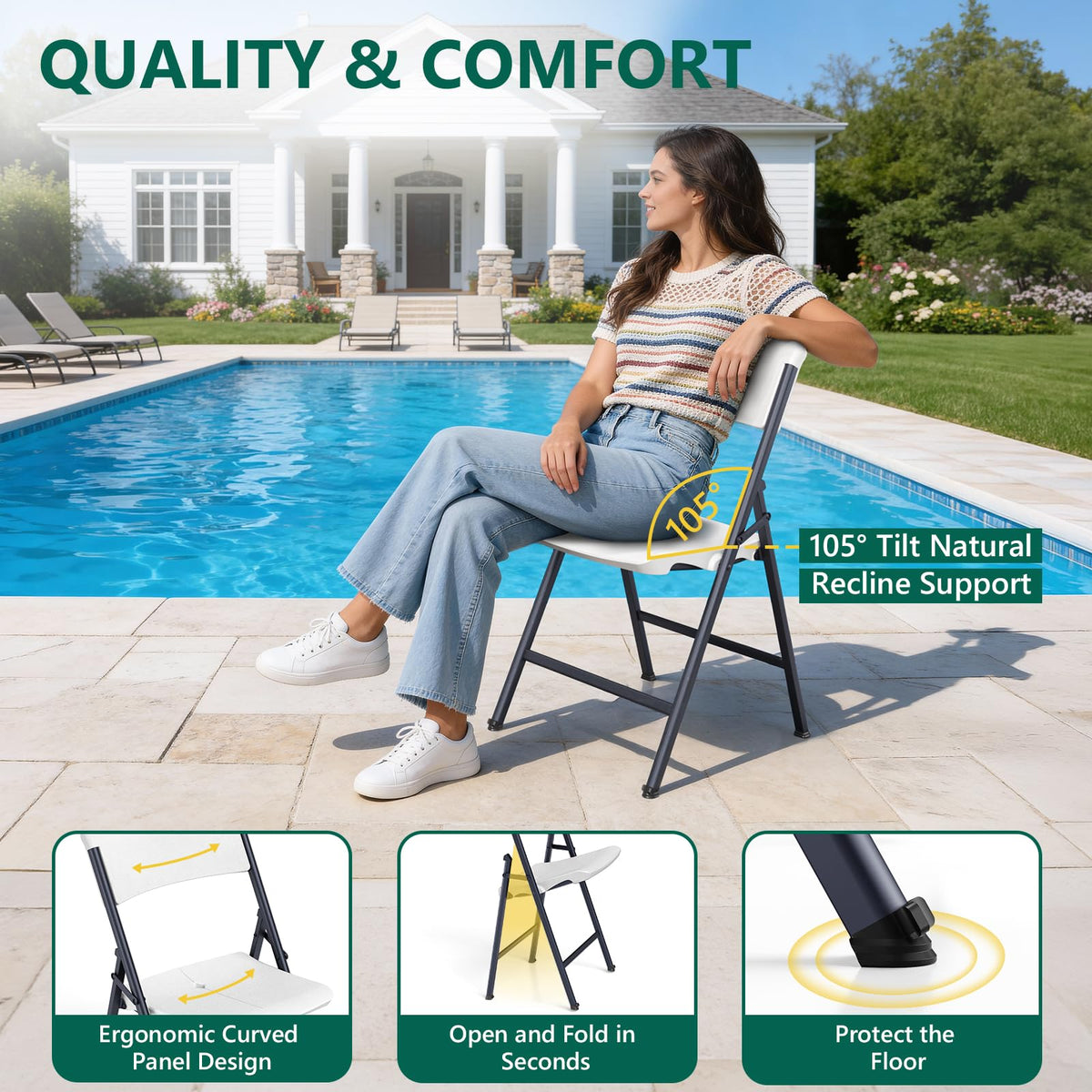 White 4 Pack Plastic Folding Chairs with Metal Frame I4963