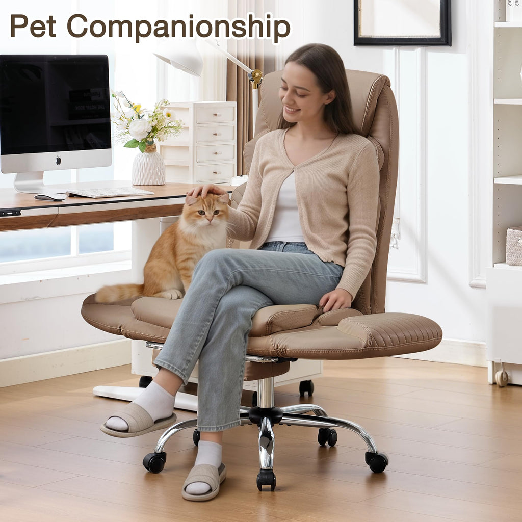 Cross Legged Office Chair with Flip Armrest and Footrest Brown W916454