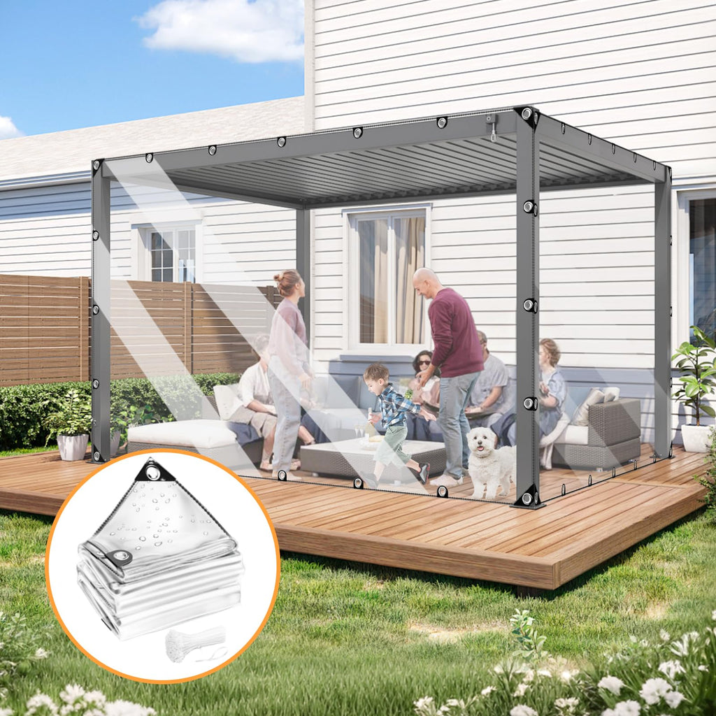 10’ x 13’ Clear Heavy Duty Waterproof Vinyl Tarp with Grommets A39092