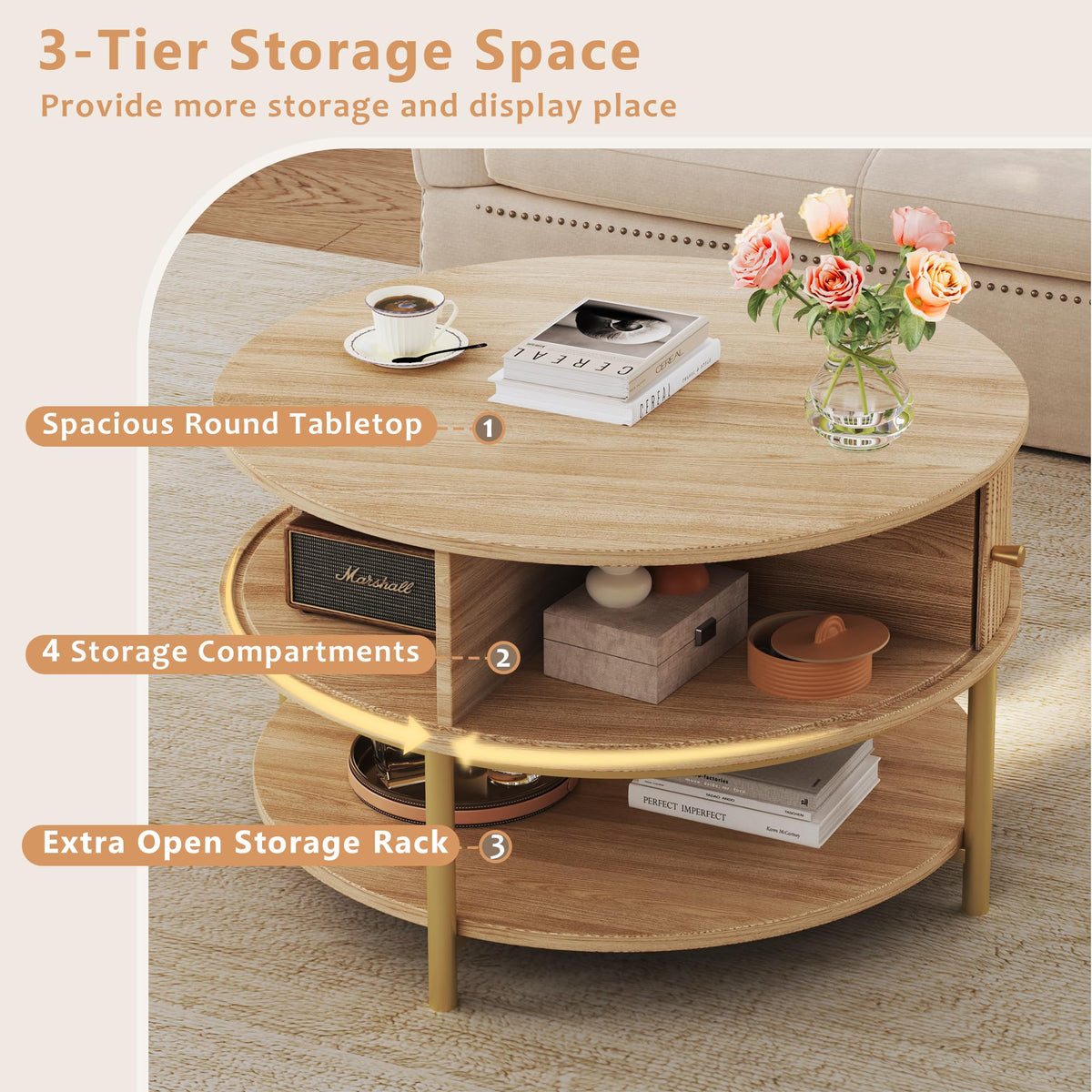 Round Coffee Table with Storage B397