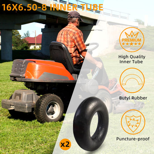 2 Pack 16x6.50-8/7.50-8 Lawn Mower Tire Inner Tubes with TR-13 Straight Valve Stem T8269