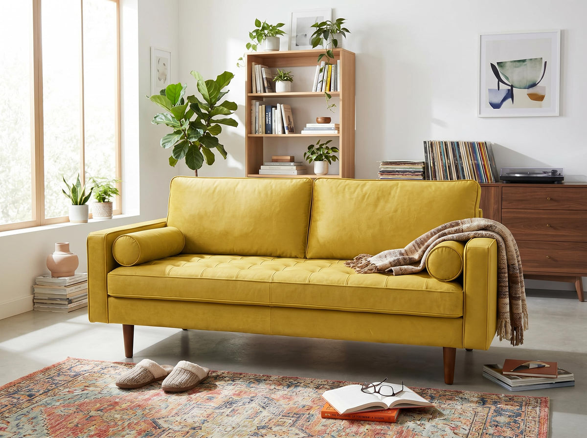 70 Inch Velvet Sofa with Button Tufted Upholstery and Bolster Pillows O64852