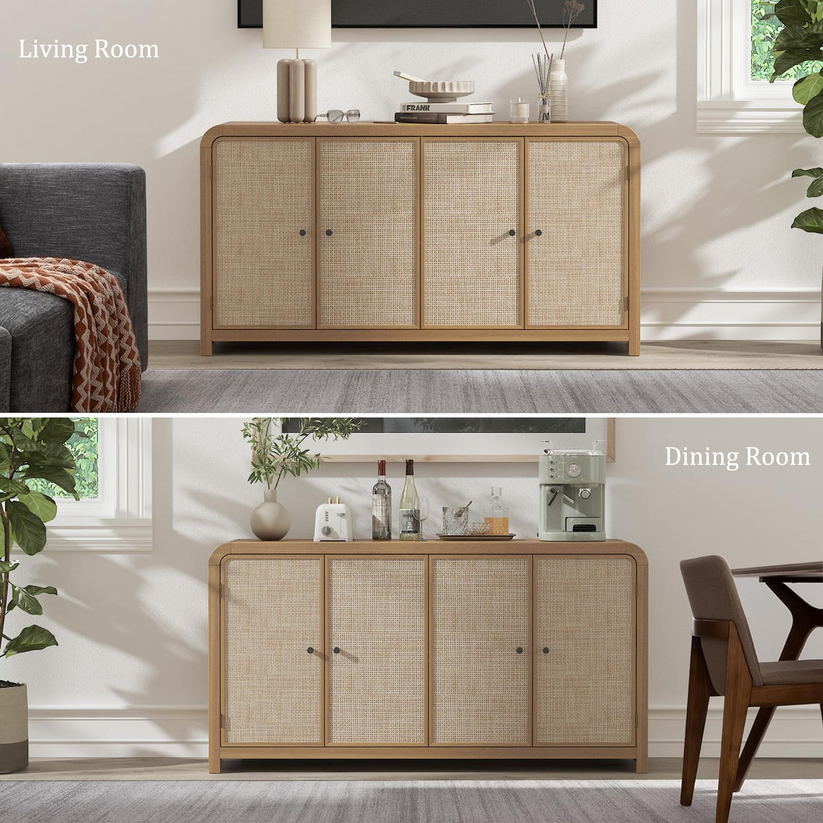 Oak Rattan Sideboard Buffet Cabinet E538790