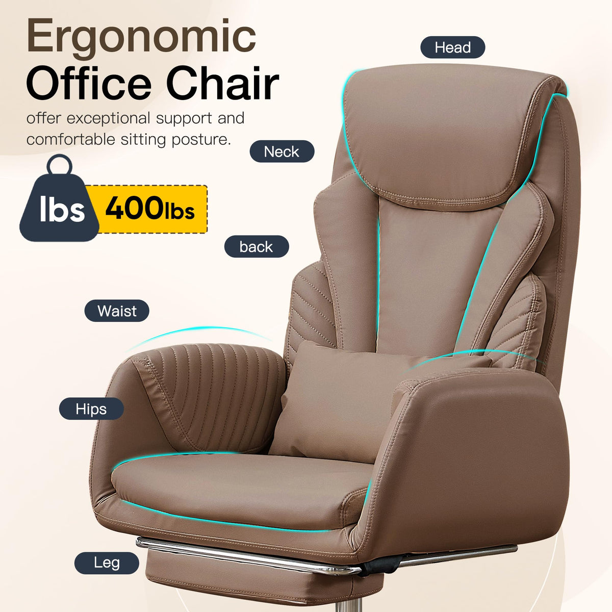 Cross Legged Office Chair with Flip Armrest and Footrest Brown W916454