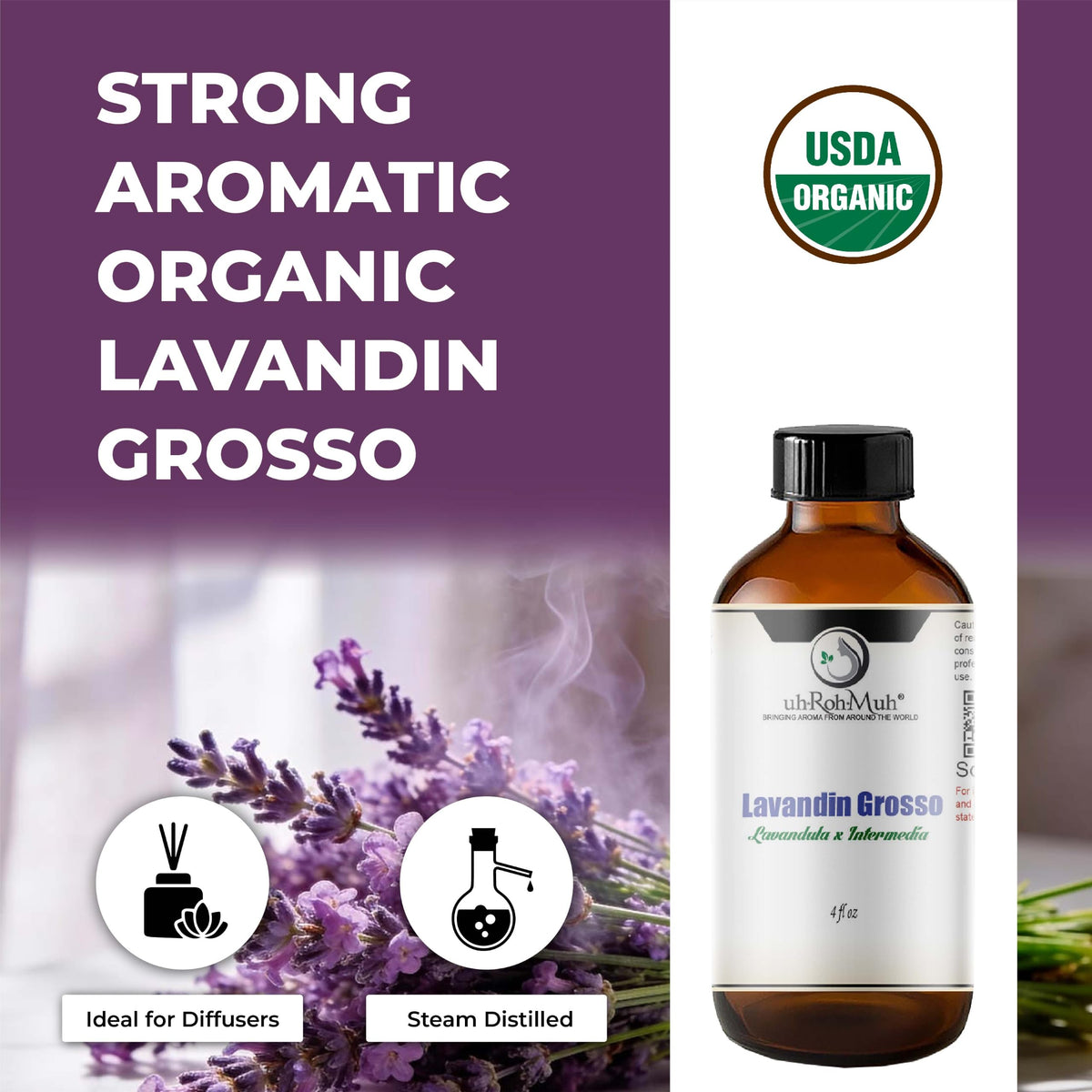 Organic Lavandin Grosso Essential Oil 4 Fl Oz V745