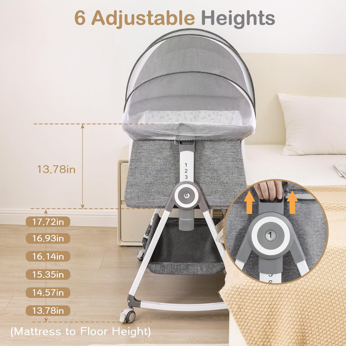 Portable Bedside Bassinet with Waterproof Mattress, Grey I59270