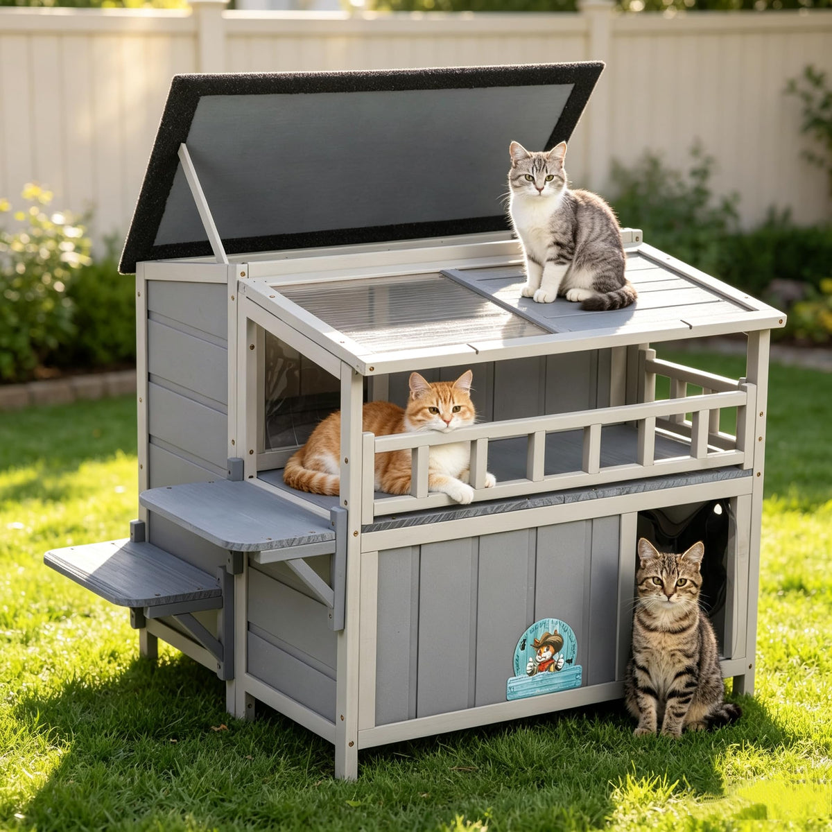 2-Tier Weatherproof Wooden Outdoor Cat House U3806