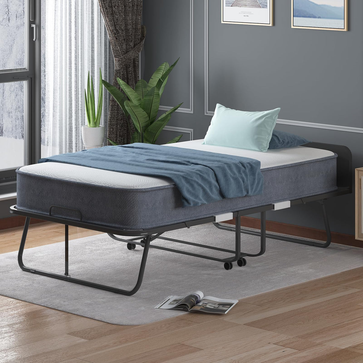 75" x 46" Folding Bed with 5" Memory Foam Mattress and Headboard S10970