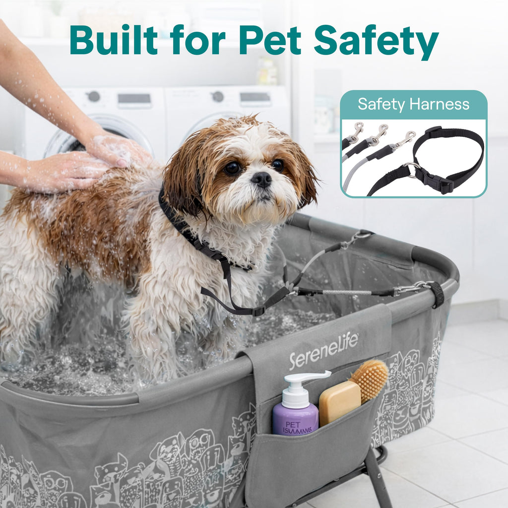 Foldable Dog Bath Tub with Drain Hose, 130 lb Capacity, Gray R804