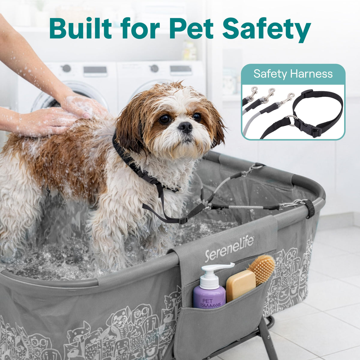Foldable Dog Bath Tub with Drain Hose, 130 lb Capacity, Gray R804