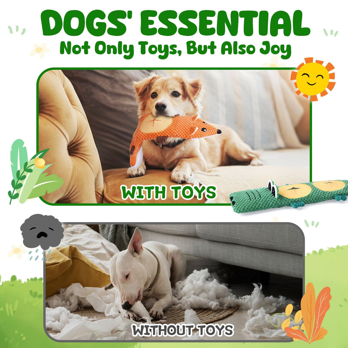 2 Pack No Stuffing Squeaky Dog Toys C363