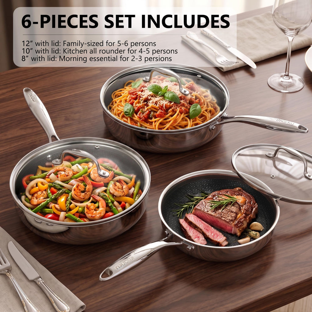 8, 10 and 12-Inch Non Stick Ceramic Frying Pans with Lids H58074