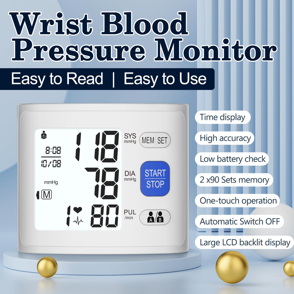 Wrist Blood Pressure Monitor LCD Display White H769