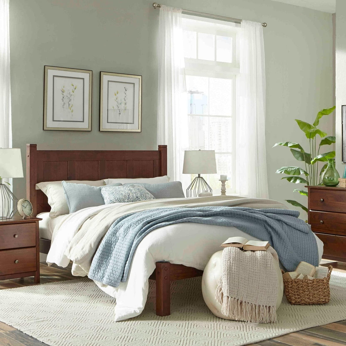 Solid Wood Platform Bed, Full Size, Cherry N599730