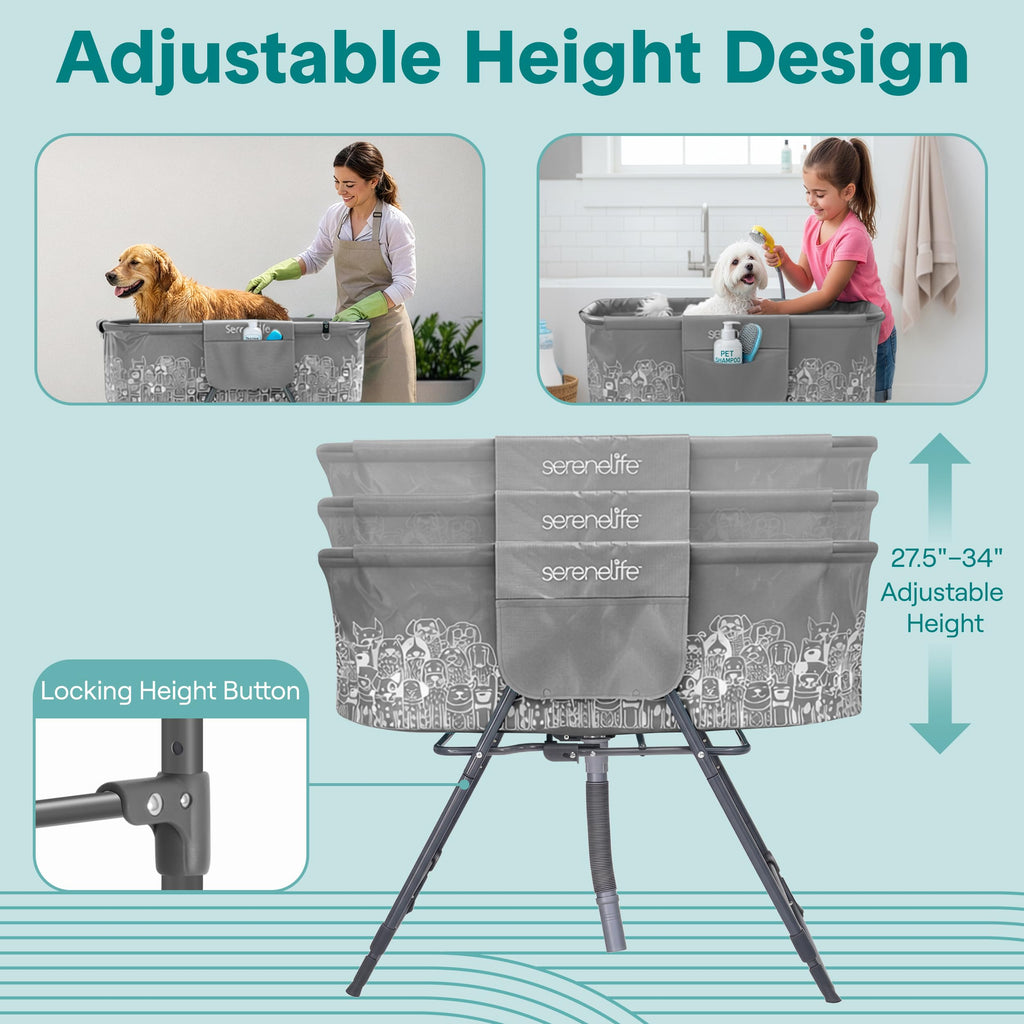 Foldable Dog Bath Tub with Drain Hose, 130 lb Capacity, Gray R804