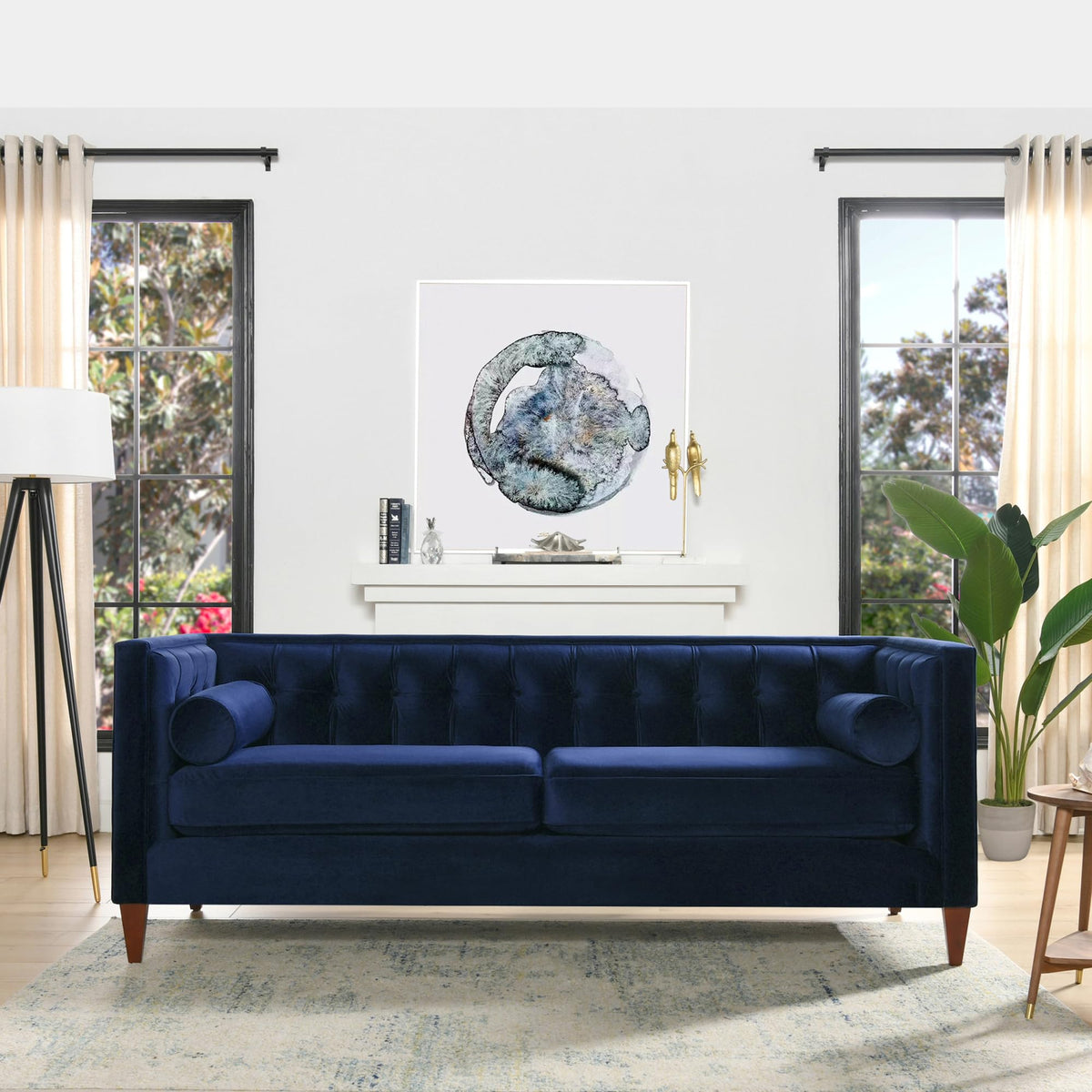 Navy Blue Velvet Tufted Sofa C166