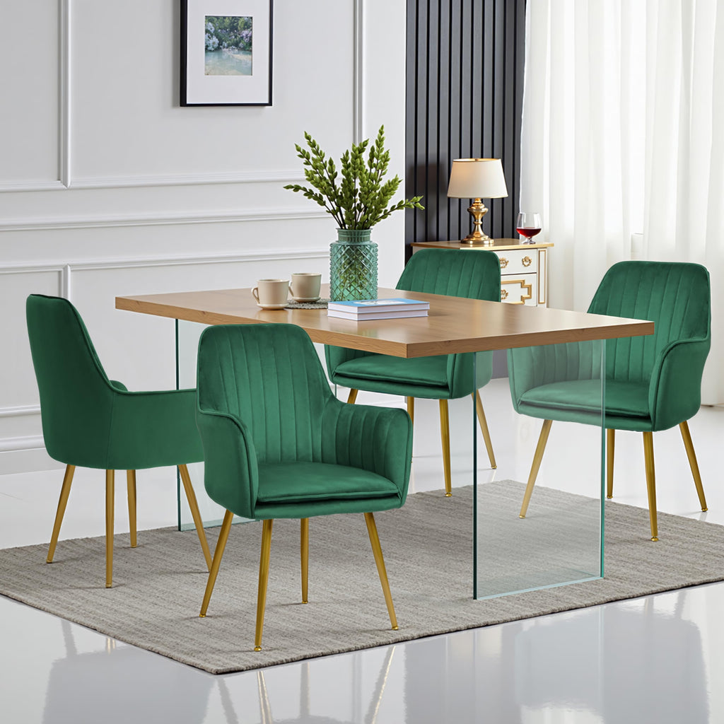 Set of 2 Green Velvet Upholstered Dining Chairs with Metal Legs D449753